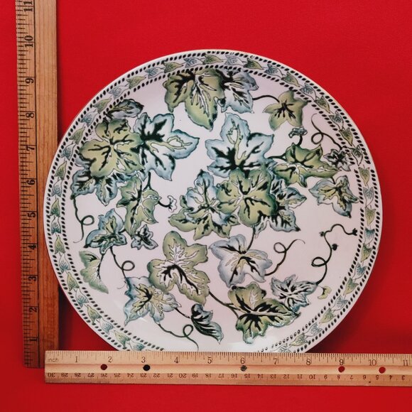 Vintage Ivy Embossed Ceramic Decorative Plate White Green Leaves Gilded Rim - Picture 8 of 14